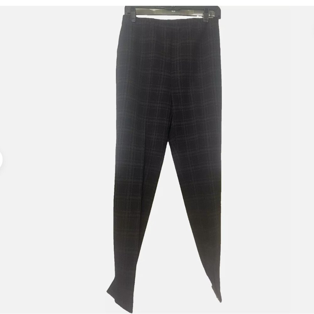 J Jill Women's Size S Ponte Pull On Pants Elastic Waist Slim Leg Black Plaid